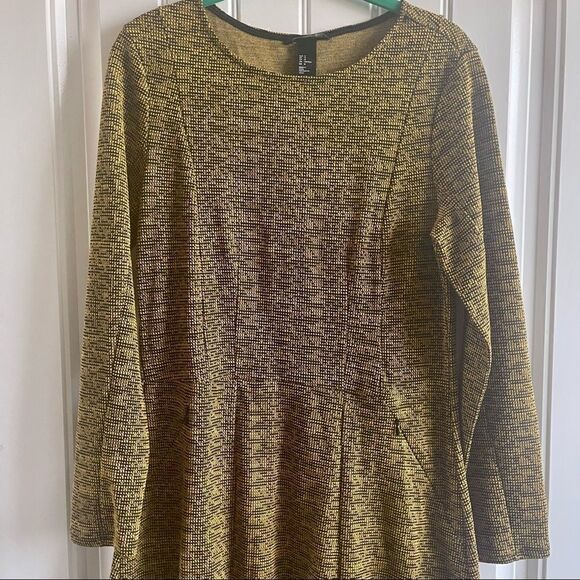 H&M Yellow & Black Long Sleeve Textured Knit Midi Skater Dress; SZ M; BNWT - Picture 4 of 8